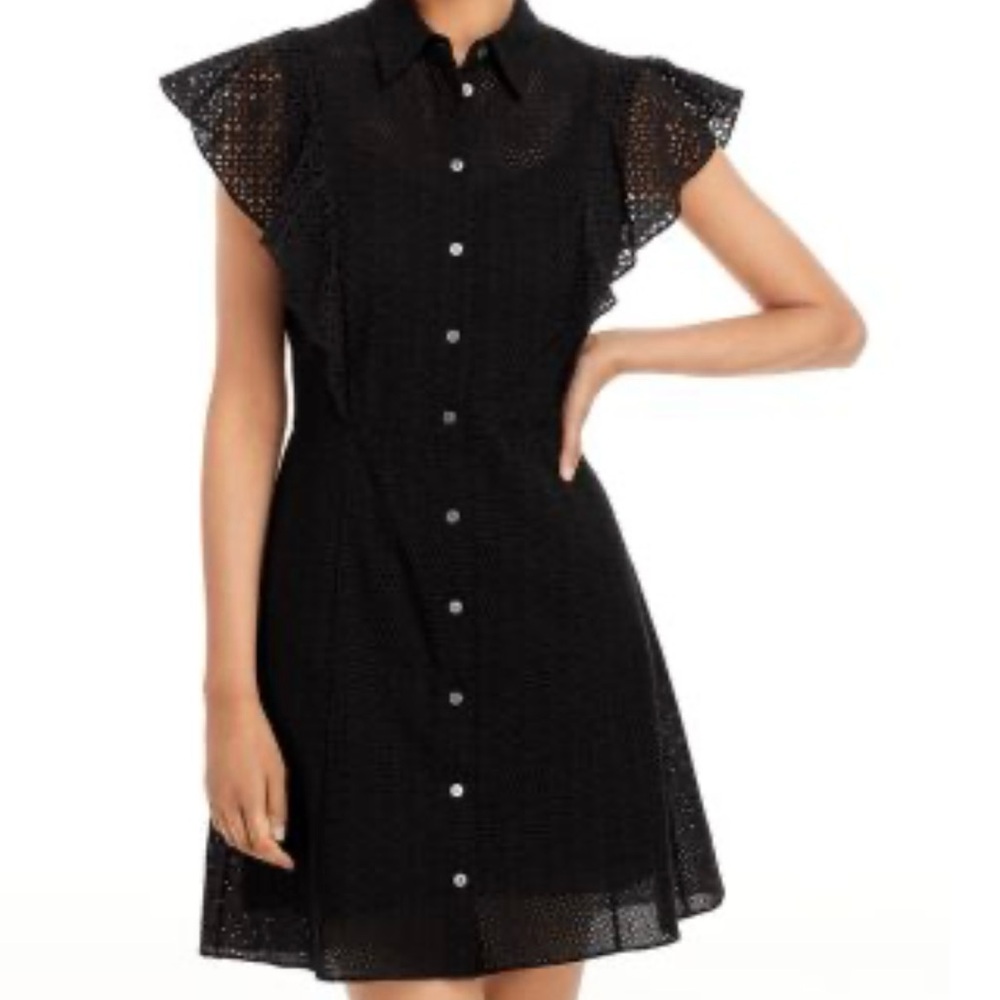 THEORY Nova Eyelet Flutter Sleeve Mini Shirtdress
